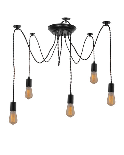 Spider Chandelier Lamp, Vintage Edison Style E 27 Adjustable DIY Ceiling Pendant Light, E27 Rustic Cluster Hanging Light(1.25 M, Black Twisted Wire)