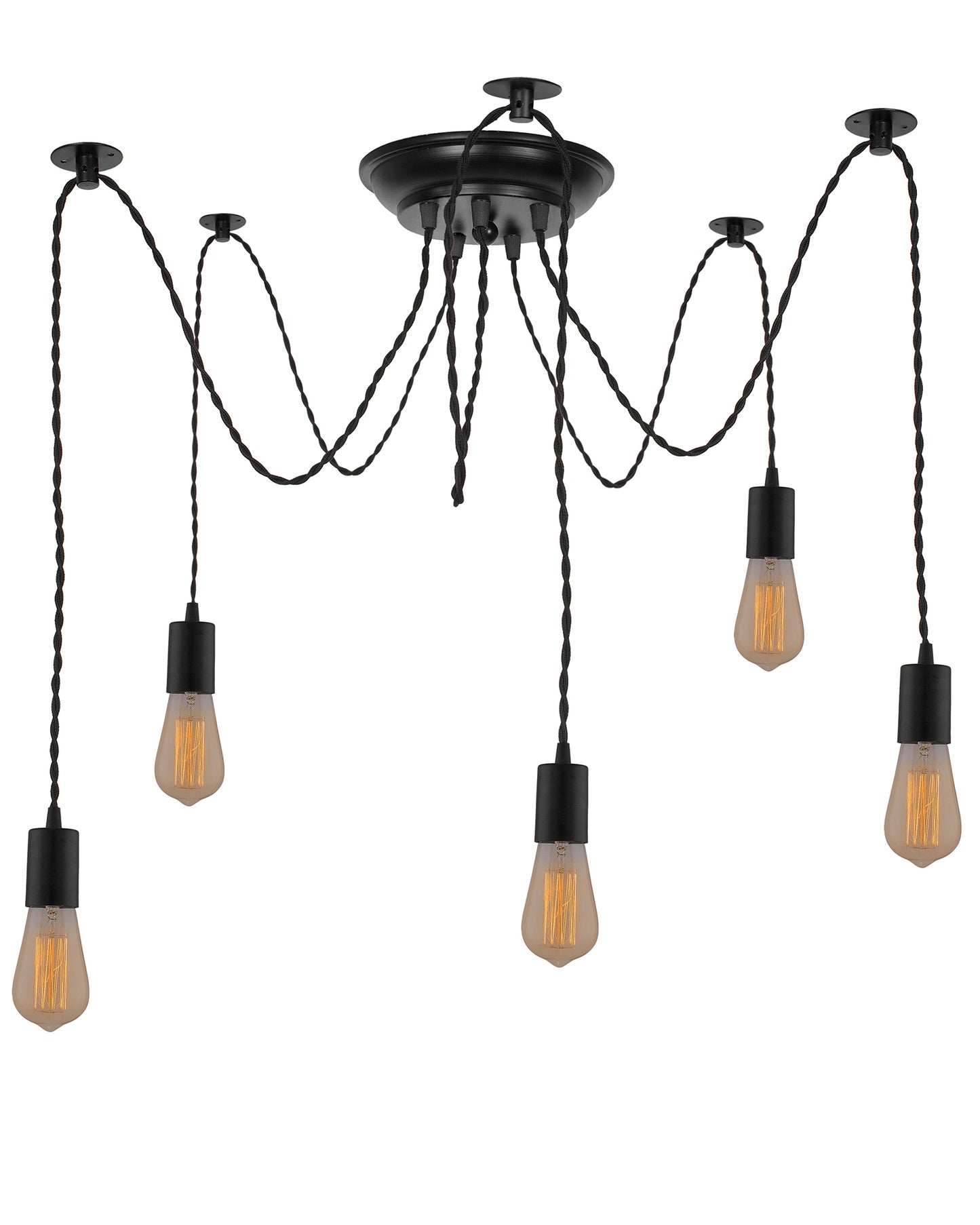 Spider Chandelier Lamp, Vintage Edison Style E 27 Adjustable DIY Ceiling Pendant Light, E27 Rustic Cluster Hanging Light(1.25 M, Black Twisted Wire)