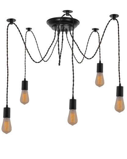 Spider Chandelier Lamp, Vintage Edison Style E 27 Adjustable DIY Ceiling Pendant Light, E27 Rustic Cluster Hanging Light(1.25 M, Black Twisted Wire)