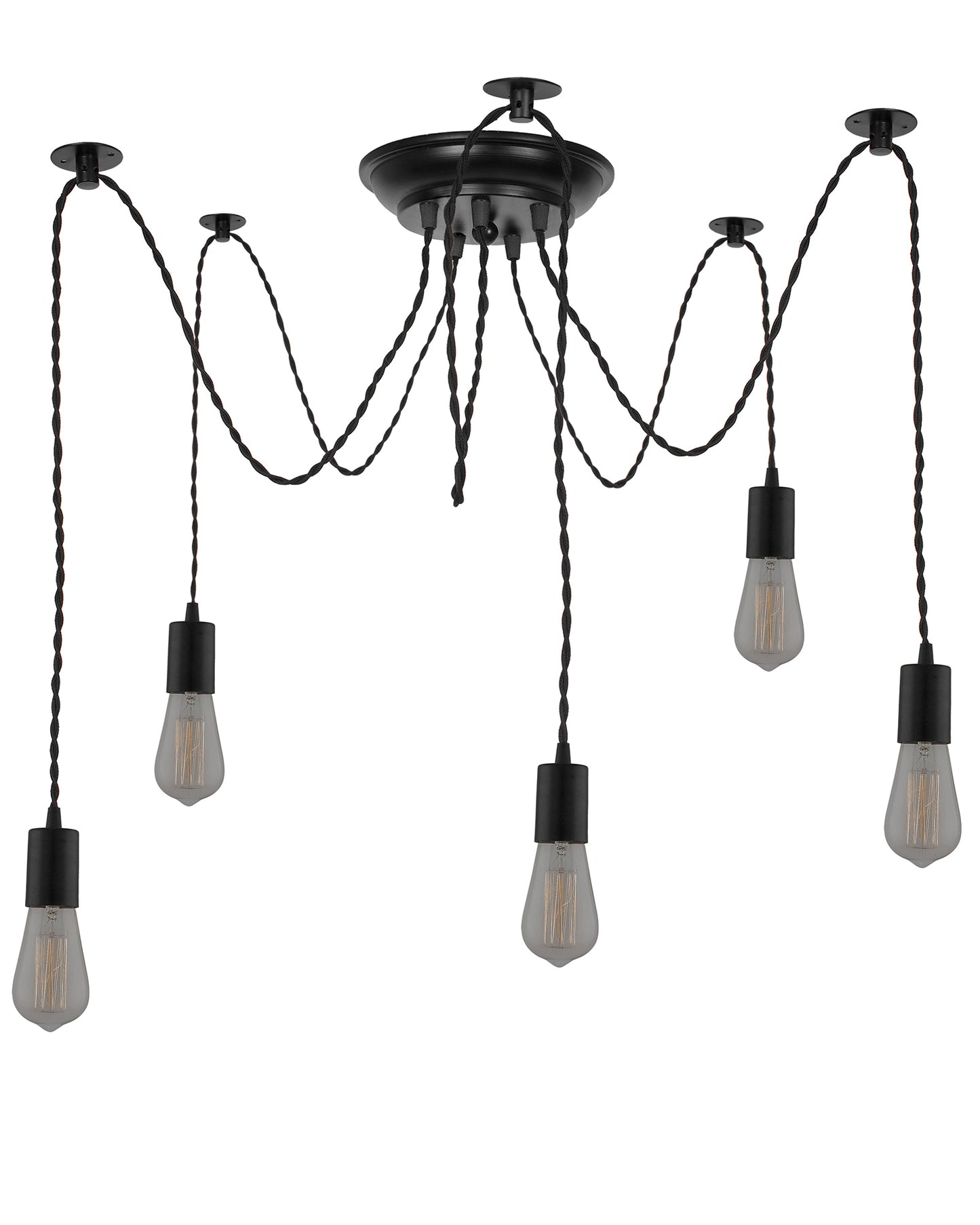 Spider Chandelier Lamp, Vintage Edison Style E 27 Adjustable DIY Ceiling Pendant Light, E27 Rustic Cluster Hanging Light(1.25 M, Black Twisted Wire)