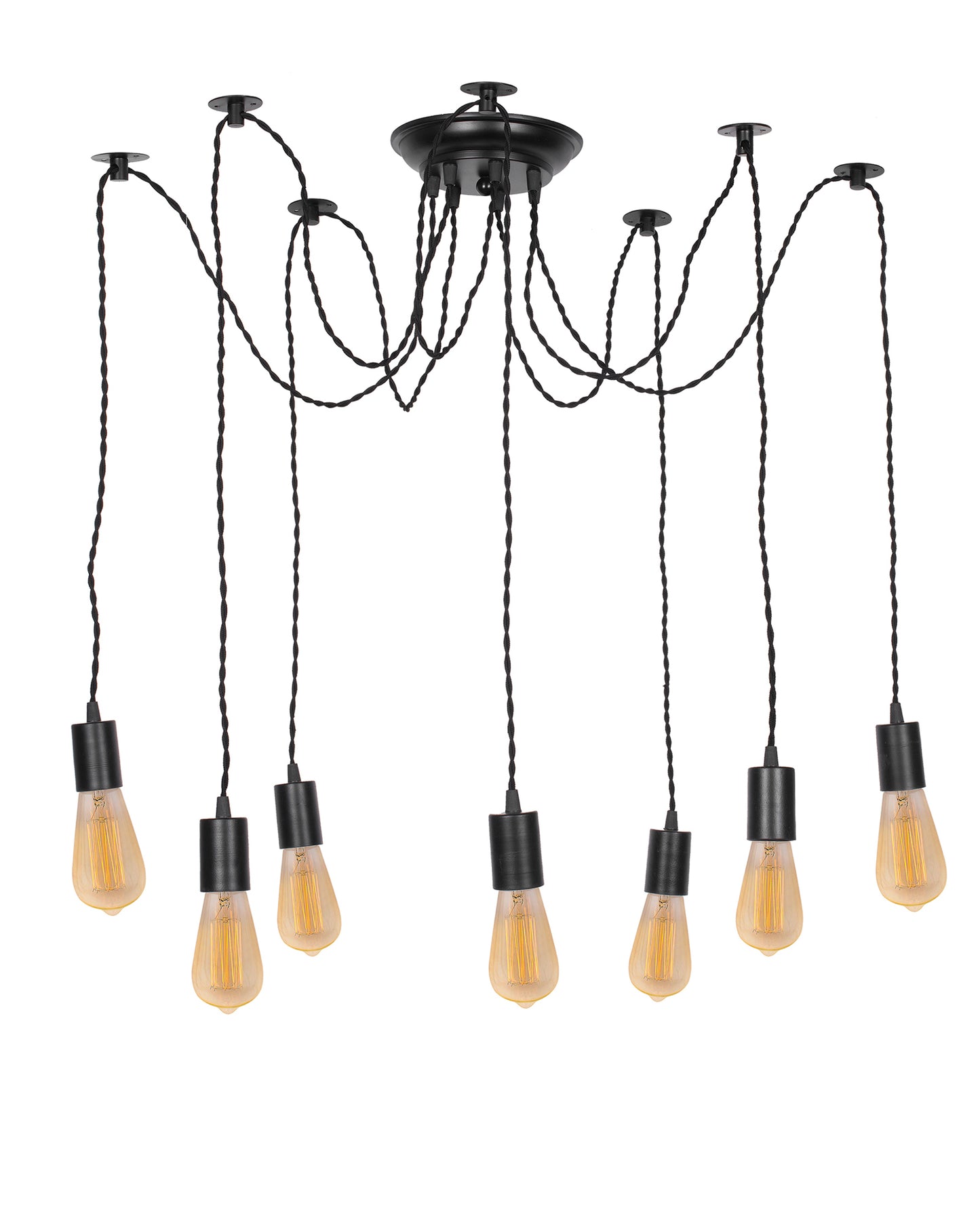 Spider Chandelier Lamp, Vintage Edison Style E 27 Adjustable DIY Ceiling Pendant Light, E27 Rustic Cluster Hanging Light(1.25 M, Black Twisted Wire)