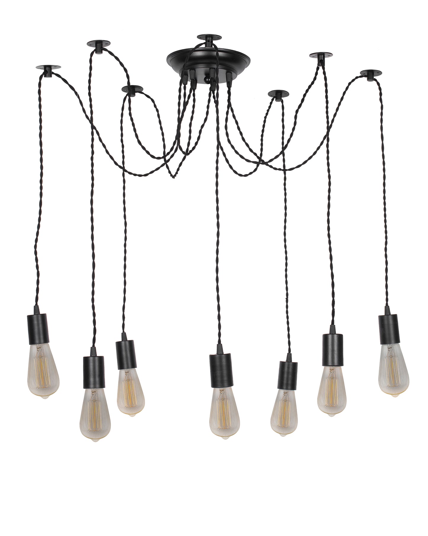 Spider Chandelier Lamp, Vintage Edison Style E 27 Adjustable DIY Ceiling Pendant Light, E27 Rustic Cluster Hanging Light(1.25 M, Black Twisted Wire)
