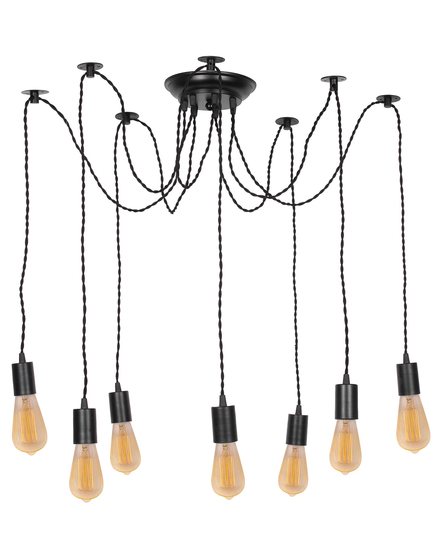Spider Chandelier Lamp, Vintage Edison Style E 27 Adjustable DIY Ceiling Pendant Light, E27 Rustic Cluster Hanging Light(1.25 M, Black Twisted Wire)