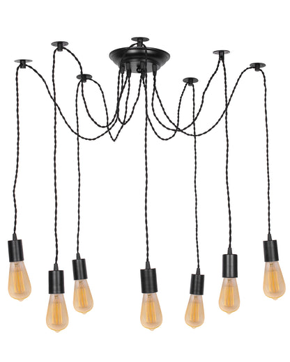 Spider Chandelier Lamp, Vintage Edison Style E 27 Adjustable DIY Ceiling Pendant Light, E27 Rustic Cluster Hanging Light(1.25 M, Black Twisted Wire)