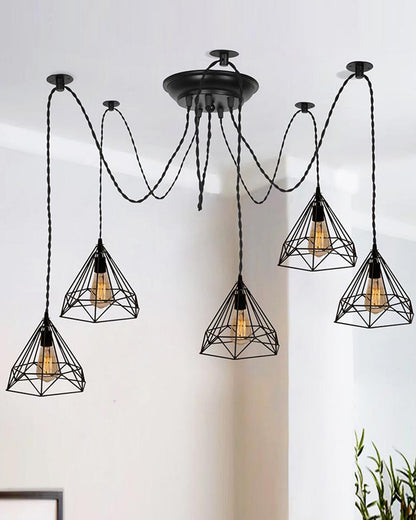 Spider Chandelier Diamond Lamp, Vintage Edison Style E 27 Adjustable DIY Ceiling Pendant Light, E27 Rustic Cluster Hanging Light(1.25 M, Black Twisted Wire)