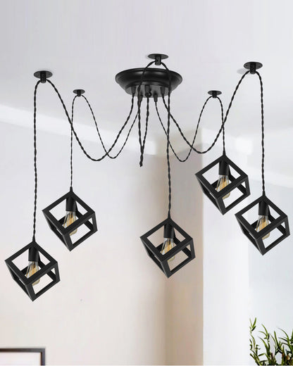 Spider Chandelier Cube Lamp, Vintage Edison Style E 27 Adjustable DIY Ceiling Pendant Light, E27 Rustic Cluster Hanging Light(1.25 M, Black Twisted Wire)