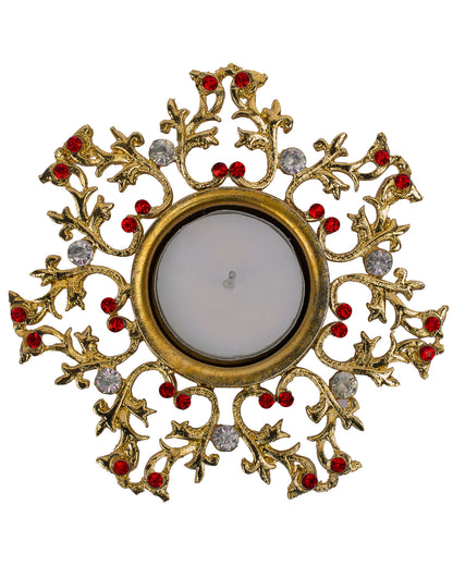 Crystal Floral Vine Tea Light Candle Holders, Decorative Diya for Wedding Coffee Table,Small 4" Dia