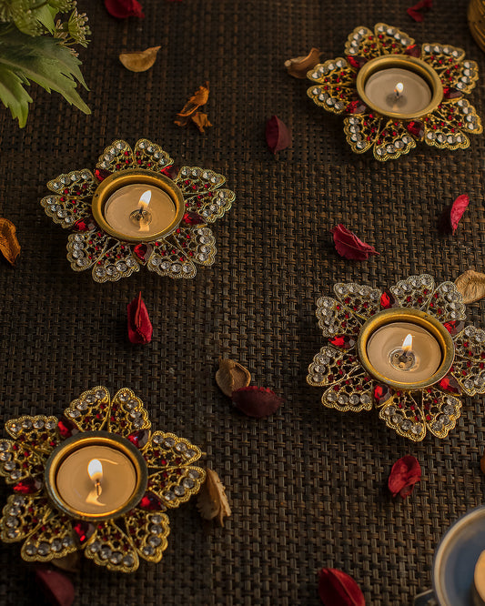 Crystal Butterfly Tea Light Candle Holders, Decorative Diya for Wedding Coffee Table,Small 4" Dia