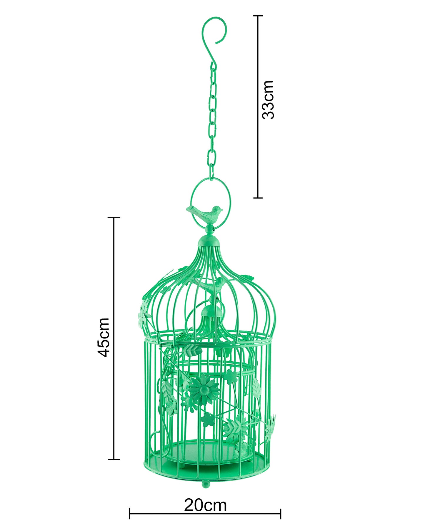 Sea Green Bird Cage with Floral Vine (Set of 2), with hanging chain