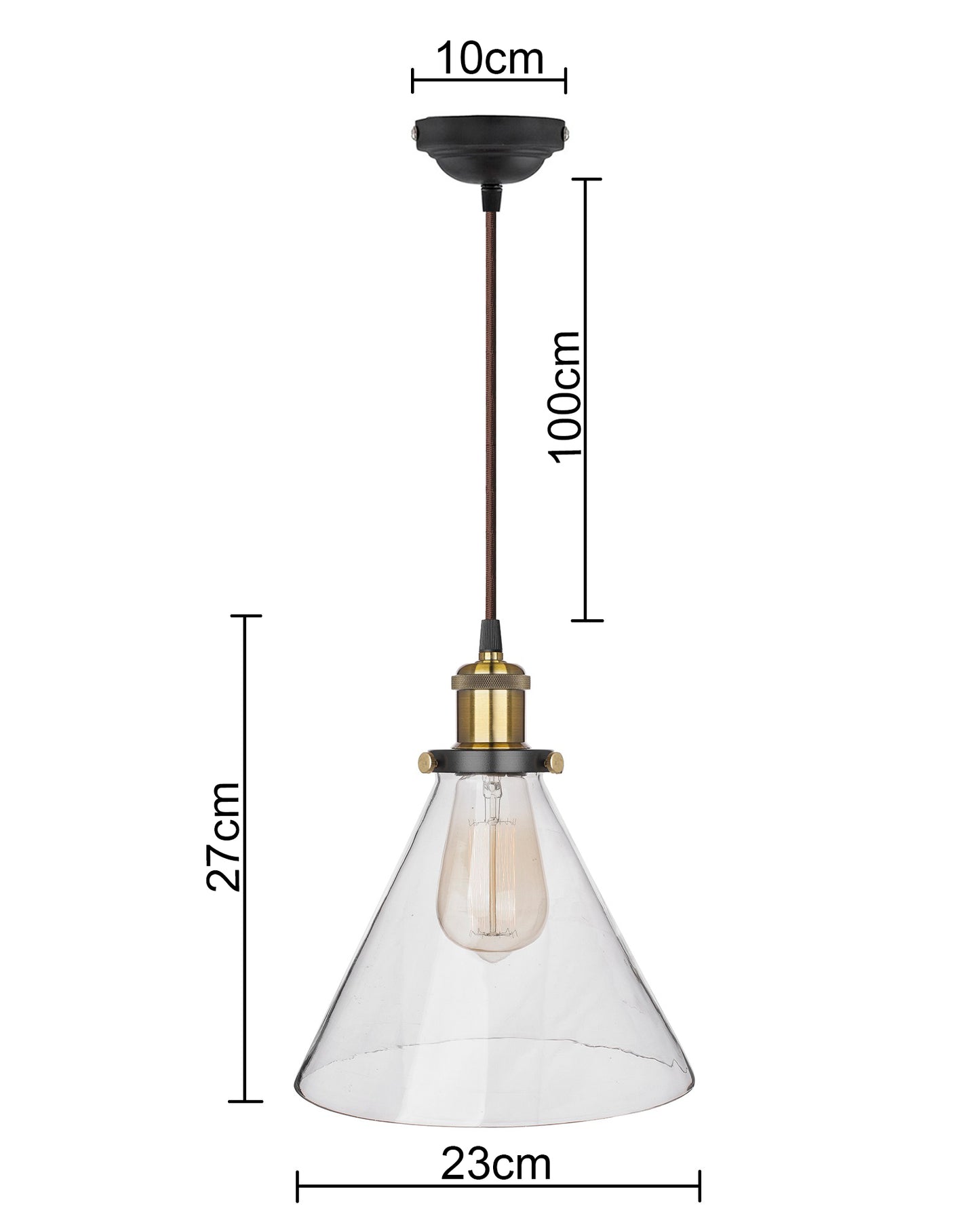 Homesake® Vintage Industrial Pendant Light, Clear Glass Shade, Cone Pendant Light, Antique Brass Finish, Retro Style Ceiling Lamp for Kitchen, Dining Room, Living Room, Bedroom (Rose Gold) (Cone)