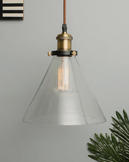 Homesake® Vintage Industrial Pendant Light, Clear Glass Shade, Cone Pendant Light, Antique Brass Finish, Retro Style Ceiling Lamp for Kitchen, Dining Room, Living Room, Bedroom (Rose Gold) (Cone)