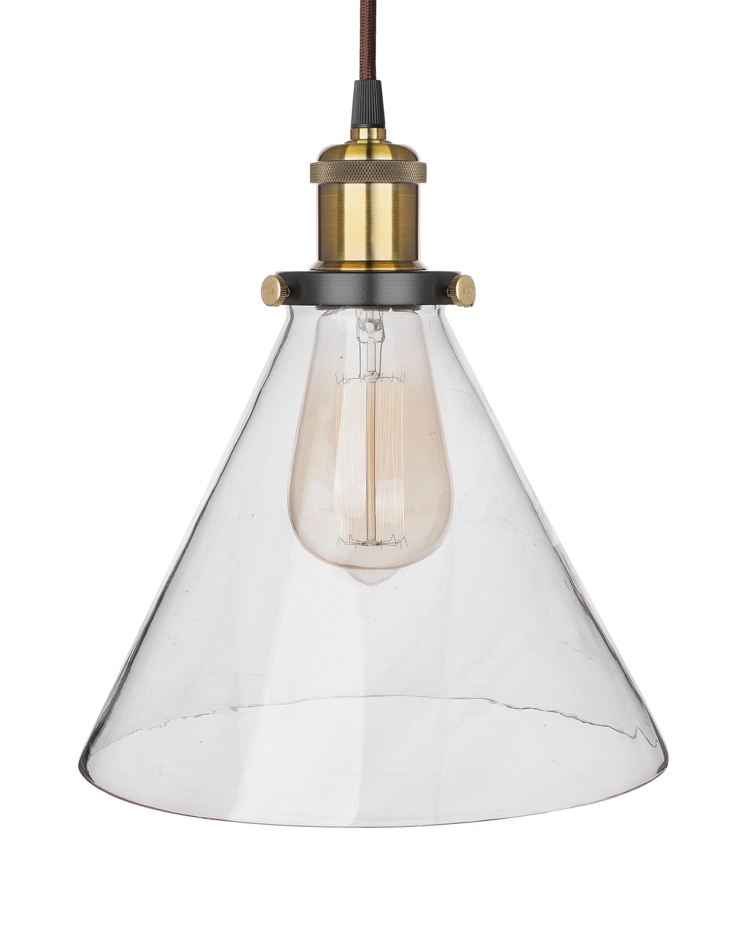 Homesake® Vintage Industrial Pendant Light, Clear Glass Shade, Cone Pendant Light, Antique Brass Finish, Retro Style Ceiling Lamp for Kitchen, Dining Room, Living Room, Bedroom (Rose Gold) (Cone)