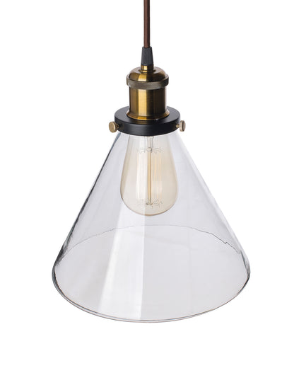 Homesake® Vintage Industrial Pendant Light, Clear Glass Shade, Cone Pendant Light, Antique Brass Finish, Retro Style Ceiling Lamp for Kitchen, Dining Room, Living Room, Bedroom (Rose Gold) (Cone)