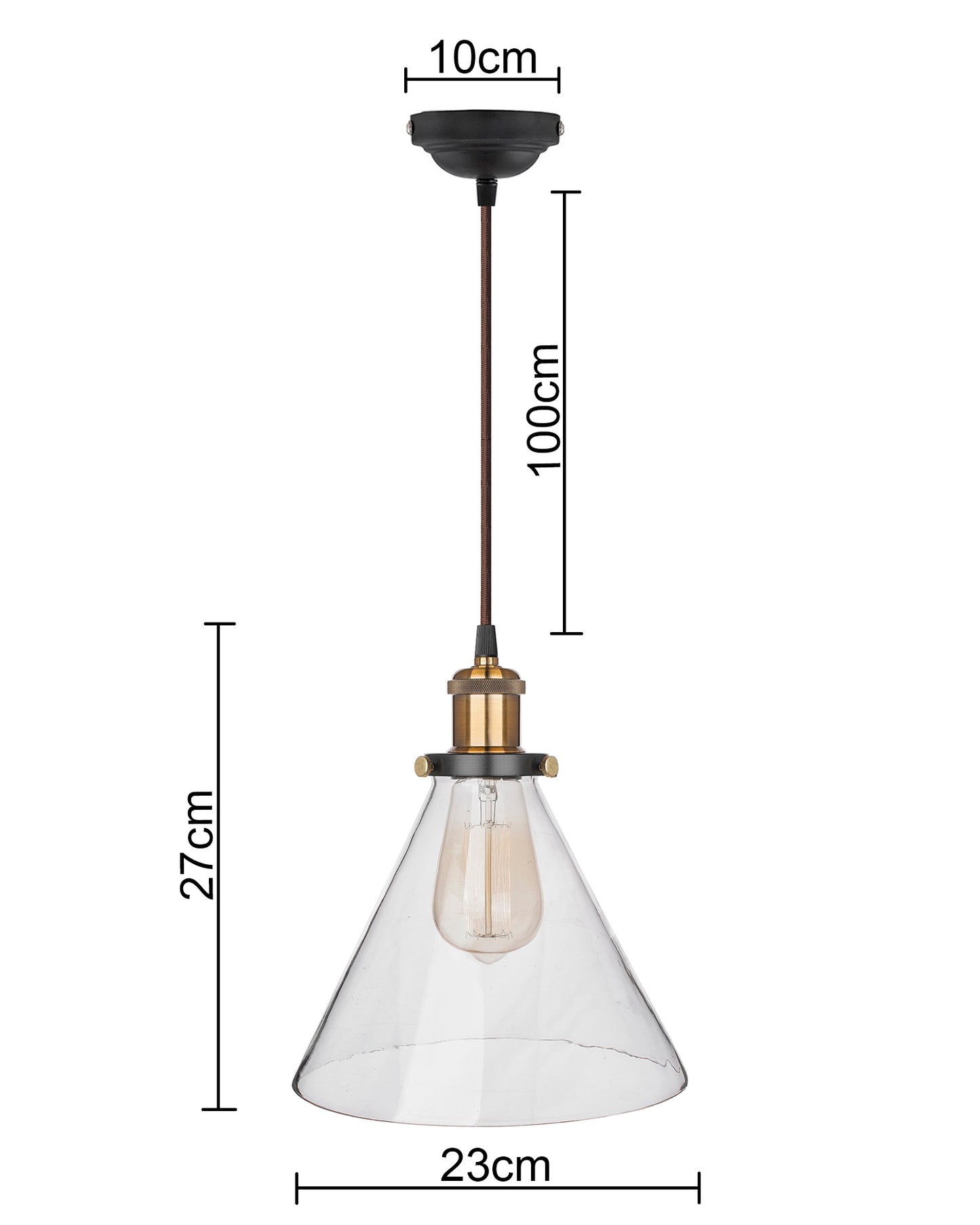 Homesake® Vintage Industrial Pendant Light, Clear Glass Shade, Cone Pendant Light, Antique Brass Finish, Retro Style Ceiling Lamp for Kitchen, Dining Room, Living Room, Bedroom (Rose Gold) (Cone)