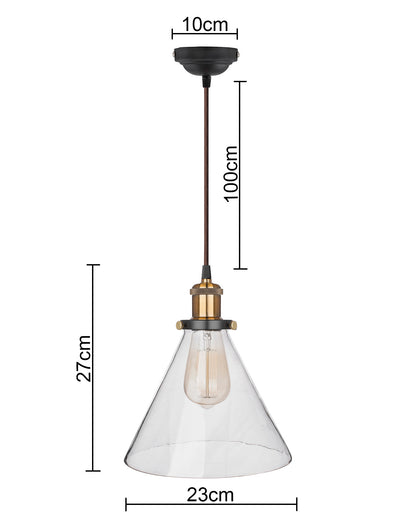 Homesake® Vintage Industrial Pendant Light, Clear Glass Shade, Cone Pendant Light, Antique Brass Finish, Retro Style Ceiling Lamp for Kitchen, Dining Room, Living Room, Bedroom (Rose Gold) (Cone)