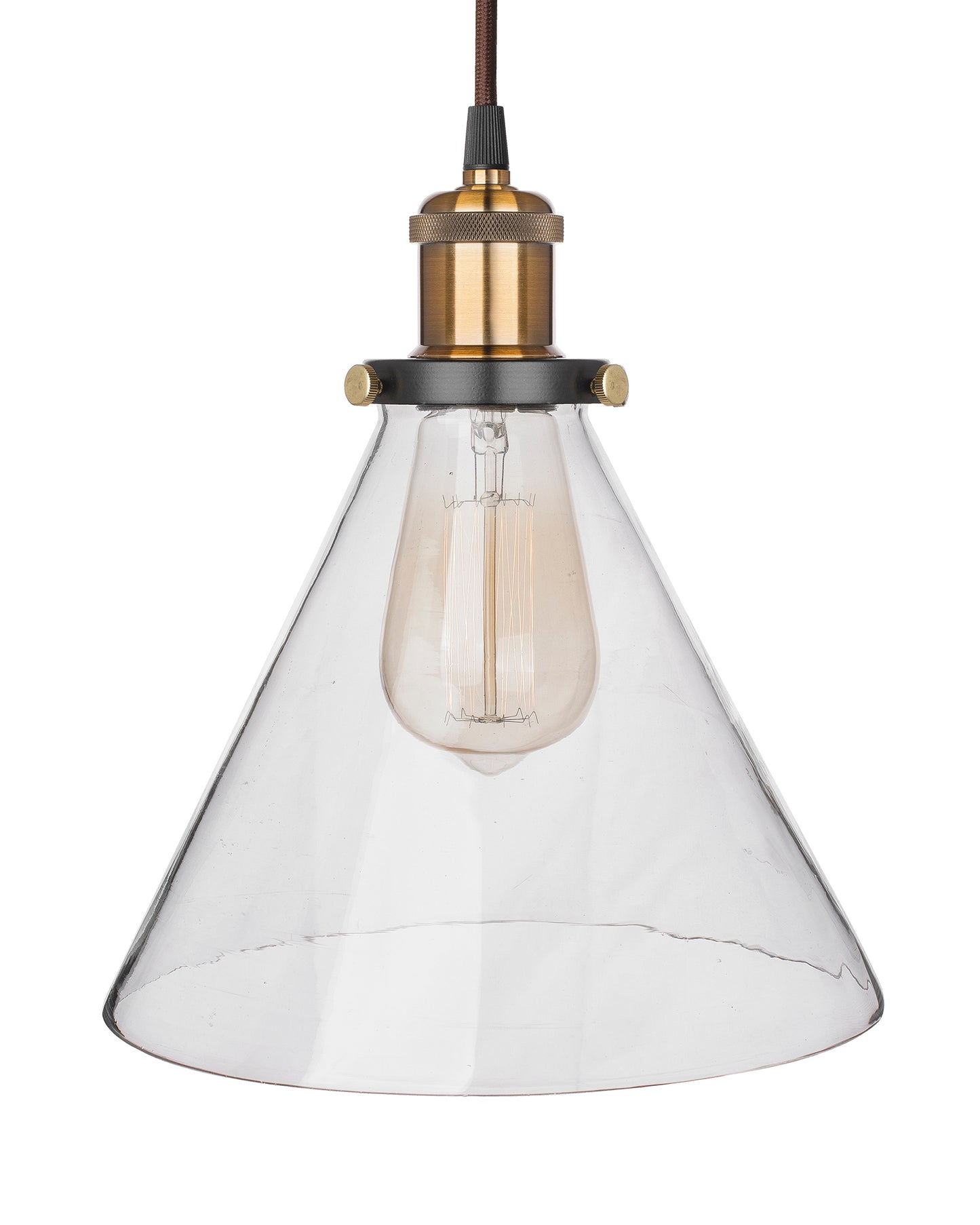 Homesake® Vintage Industrial Pendant Light, Clear Glass Shade, Cone Pendant Light, Antique Brass Finish, Retro Style Ceiling Lamp for Kitchen, Dining Room, Living Room, Bedroom (Rose Gold) (Cone)