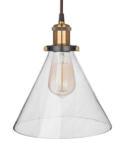 Homesake® Vintage Industrial Pendant Light, Clear Glass Shade, Cone Pendant Light, Antique Brass Finish, Retro Style Ceiling Lamp for Kitchen, Dining Room, Living Room, Bedroom (Rose Gold) (Cone)