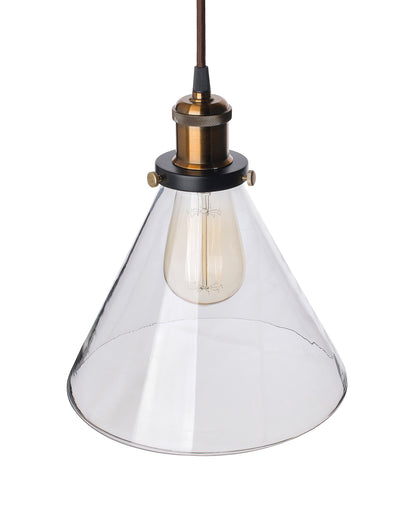 Homesake® Vintage Industrial Pendant Light, Clear Glass Shade, Cone Pendant Light, Antique Brass Finish, Retro Style Ceiling Lamp for Kitchen, Dining Room, Living Room, Bedroom (Rose Gold) (Cone)