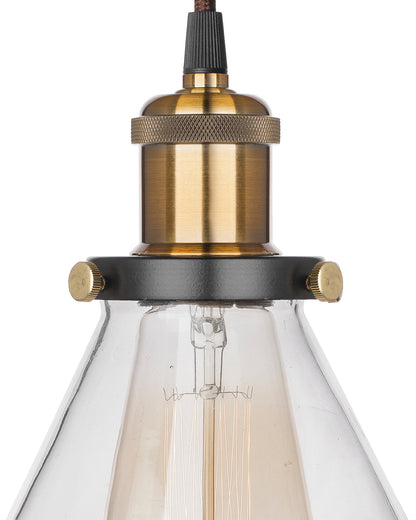 Homesake® Vintage Industrial Pendant Light, Clear Glass Shade, Cone Pendant Light, Antique Brass Finish, Retro Style Ceiling Lamp for Kitchen, Dining Room, Living Room, Bedroom (Rose Gold) (Cone)