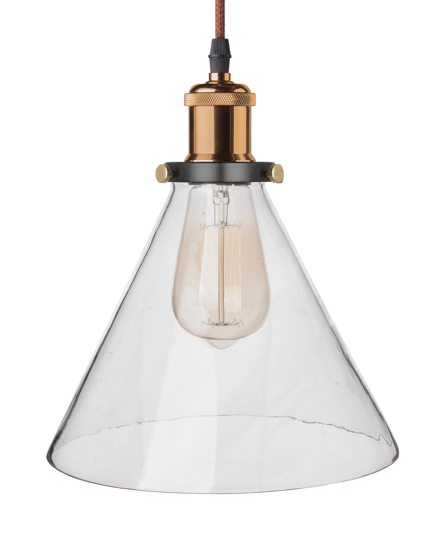 Homesake® Vintage Industrial Pendant Light, Clear Glass Shade, Cone Pendant Light, Antique Brass Finish, Retro Style Ceiling Lamp for Kitchen, Dining Room, Living Room, Bedroom (Rose Gold) (Cone)