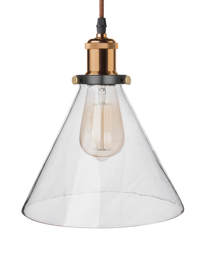 Homesake® Vintage Industrial Pendant Light, Clear Glass Shade, Cone Pendant Light, Antique Brass Finish, Retro Style Ceiling Lamp for Kitchen, Dining Room, Living Room, Bedroom (Rose Gold) (Cone)