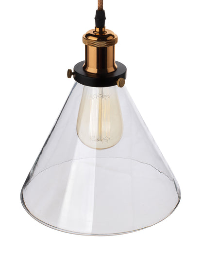 Homesake® Vintage Industrial Pendant Light, Clear Glass Shade, Cone Pendant Light, Antique Brass Finish, Retro Style Ceiling Lamp for Kitchen, Dining Room, Living Room, Bedroom (Rose Gold) (Cone)