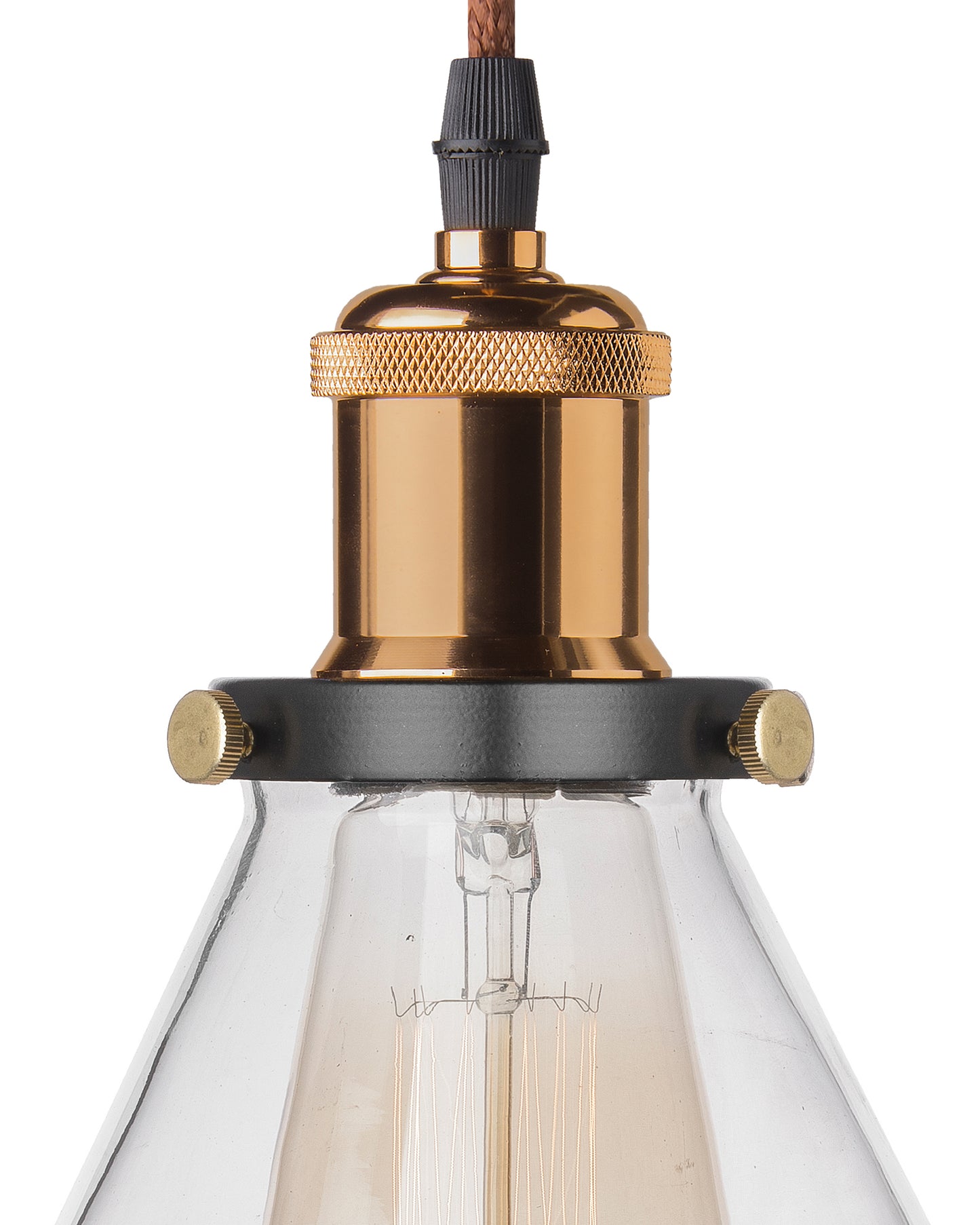 Homesake® Vintage Industrial Pendant Light, Clear Glass Shade, Cone Pendant Light, Antique Brass Finish, Retro Style Ceiling Lamp for Kitchen, Dining Room, Living Room, Bedroom (Rose Gold) (Cone)