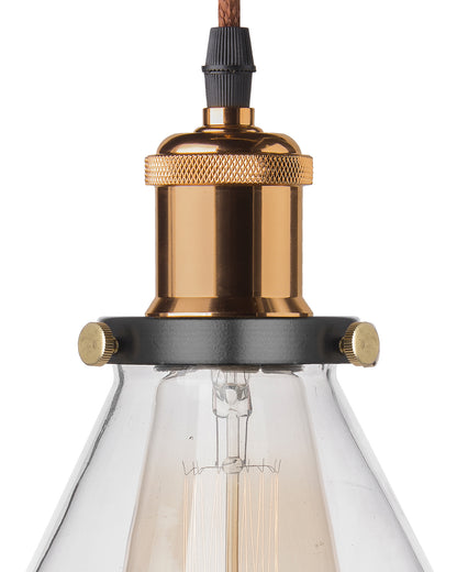 Homesake® Vintage Industrial Pendant Light, Clear Glass Shade, Cone Pendant Light, Antique Brass Finish, Retro Style Ceiling Lamp for Kitchen, Dining Room, Living Room, Bedroom (Rose Gold) (Cone)