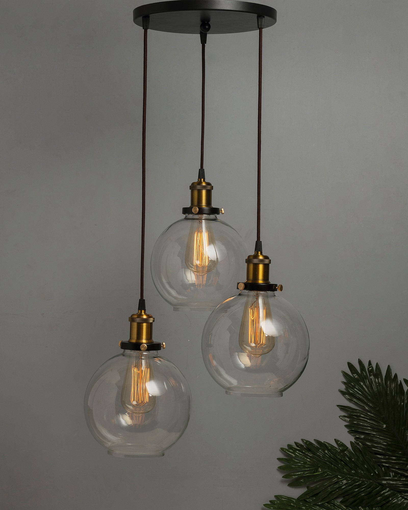 3-Lights Round Cluster Chandelier Modern Glass Globe Hanging Light, Antique Socket, E27 Holder, Kitchen Island Ceiling Light URBAN Retro