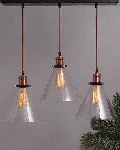 3-Lights Linear Cluster Chandelier Modern Glass Cone Shaped Hanging Light, Antique Socket, E27 Holder, Decorative, Black, URBAN Retro, Nordic Style