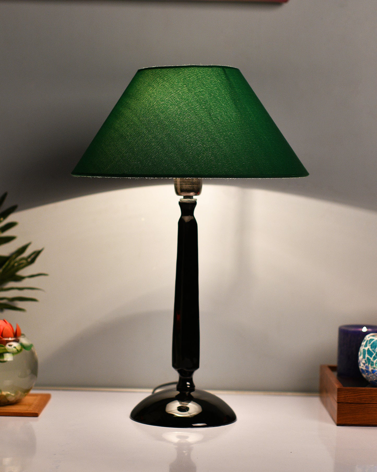 Glossy Black Cubist Aluminium Table Lamp With Cone Shade, Bedside, Living Room Study Lamp, Bulb Included