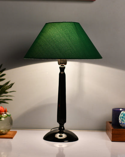 Glossy Black Cubist Aluminium Table Lamp With Cone Shade, Bedside, Living Room Study Lamp, Bulb Included