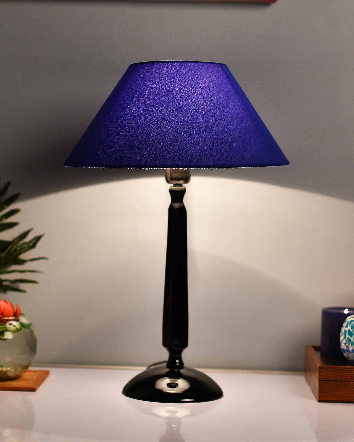 Glossy Black Cubist Aluminium Table Lamp With Cone Shade, Bedside, Living Room Study Lamp, Bulb Included