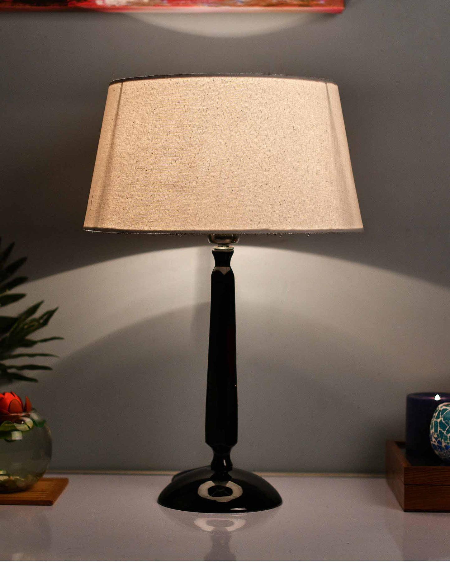 Glossy Black Cubist Aluminium Table Lamp With Cone Shade, Bedside, Living Room Study Lamp, Bulb Included