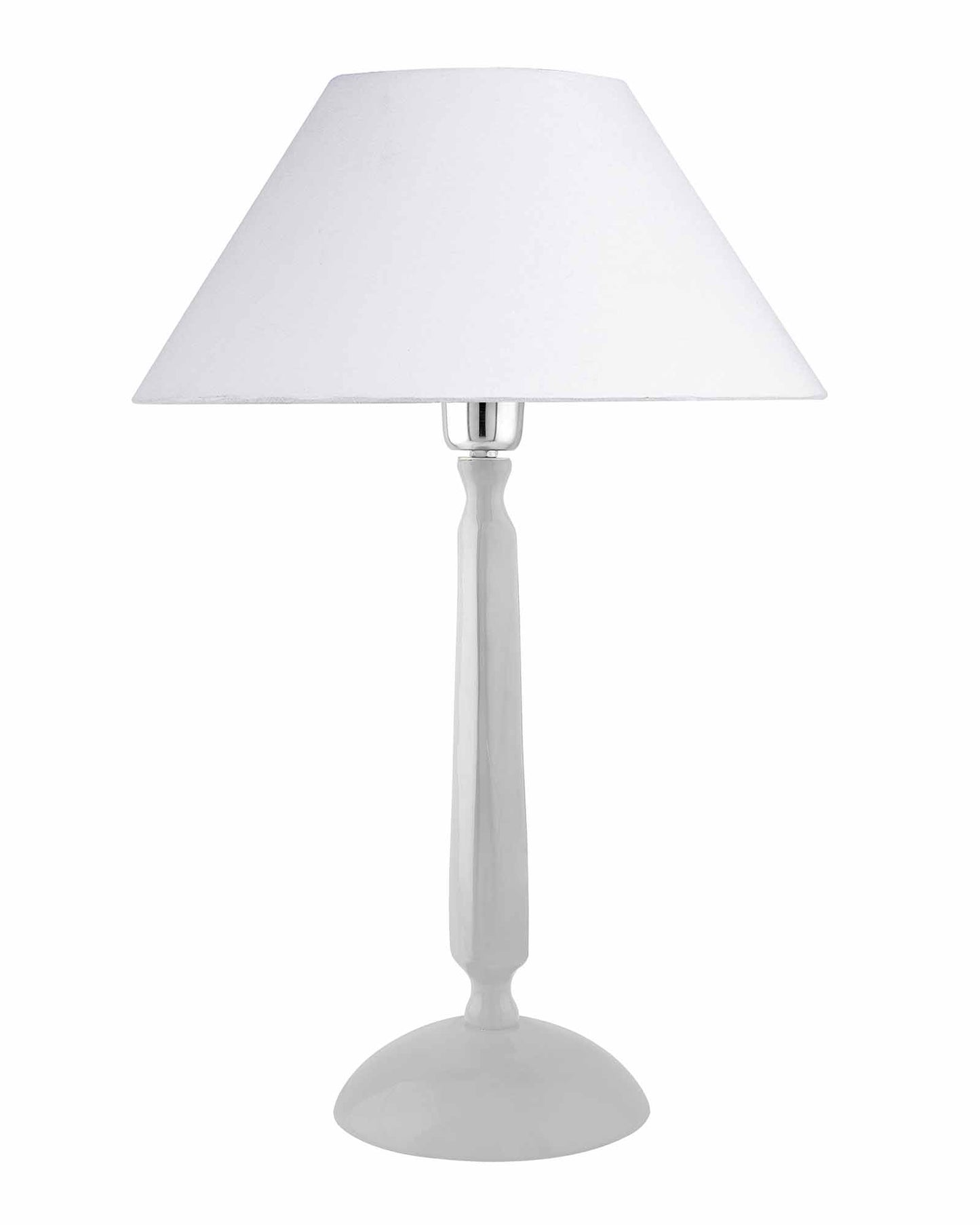 Glossy White Cubist Aluminium Table Lamp WithCone Shade, Bedside, Living Room Study Lamp, Bulb Included
