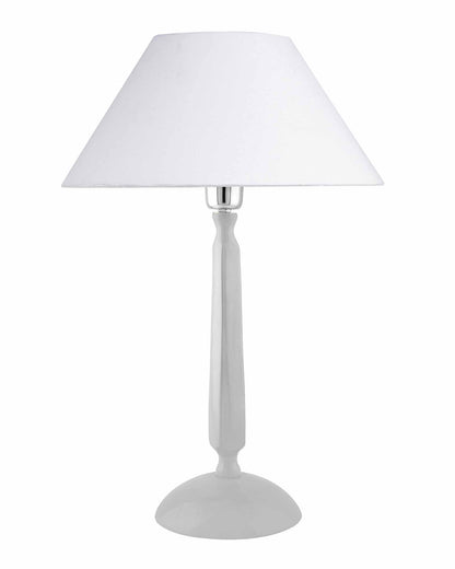 Glossy White Cubist Aluminium Table Lamp WithCone Shade, Bedside, Living Room Study Lamp, Bulb Included