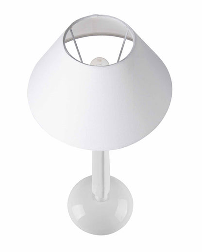 Glossy White Cubist Aluminium Table Lamp WithCone Shade, Bedside, Living Room Study Lamp, Bulb Included
