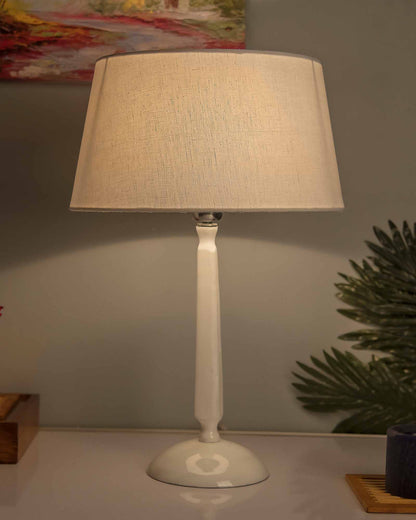 Glossy White Cubist Aluminium Table Lamp WithCone Shade, Bedside, Living Room Study Lamp, Bulb Included
