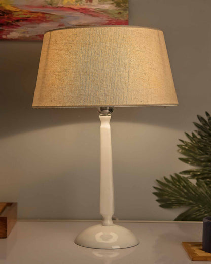 Glossy White Cubist Aluminium Table Lamp WithCone Shade, Bedside, Living Room Study Lamp, Bulb Included