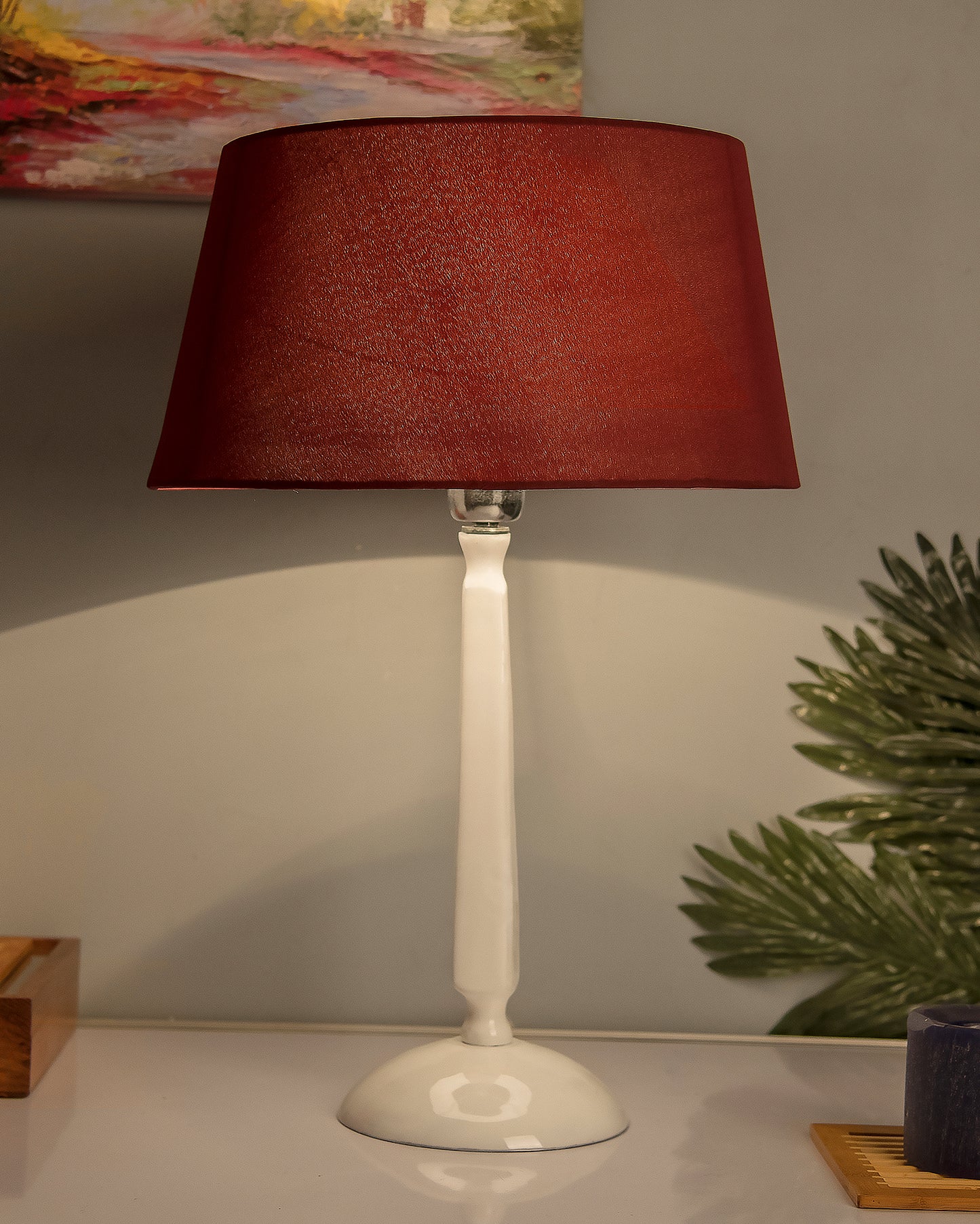 Glossy White Cubist Aluminium Table Lamp WithCone Shade, Bedside, Living Room Study Lamp, Bulb Included