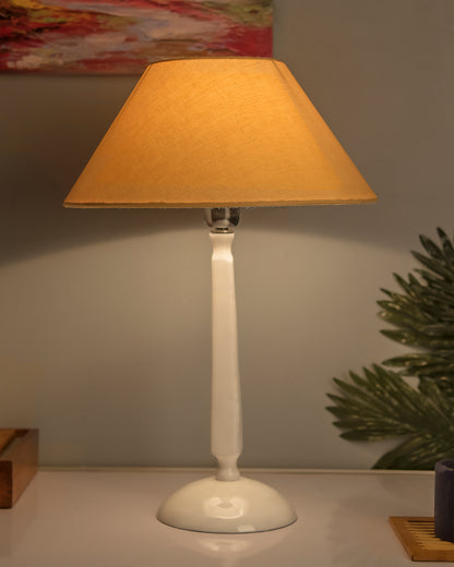 Glossy White Cubist Aluminium Table Lamp WithCone Shade, Bedside, Living Room Study Lamp, Bulb Included