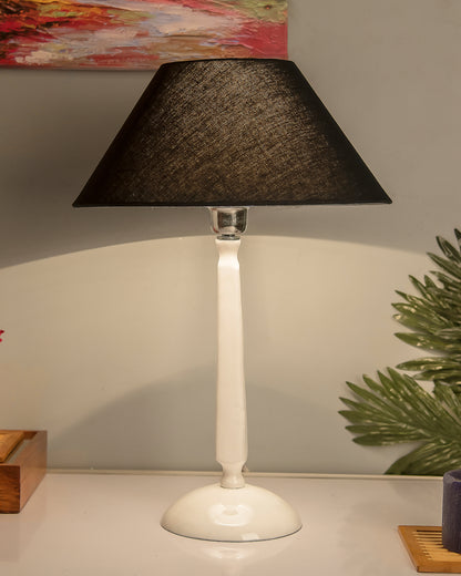 Glossy White Cubist Aluminium Table Lamp WithCone Shade, Bedside, Living Room Study Lamp, Bulb Included