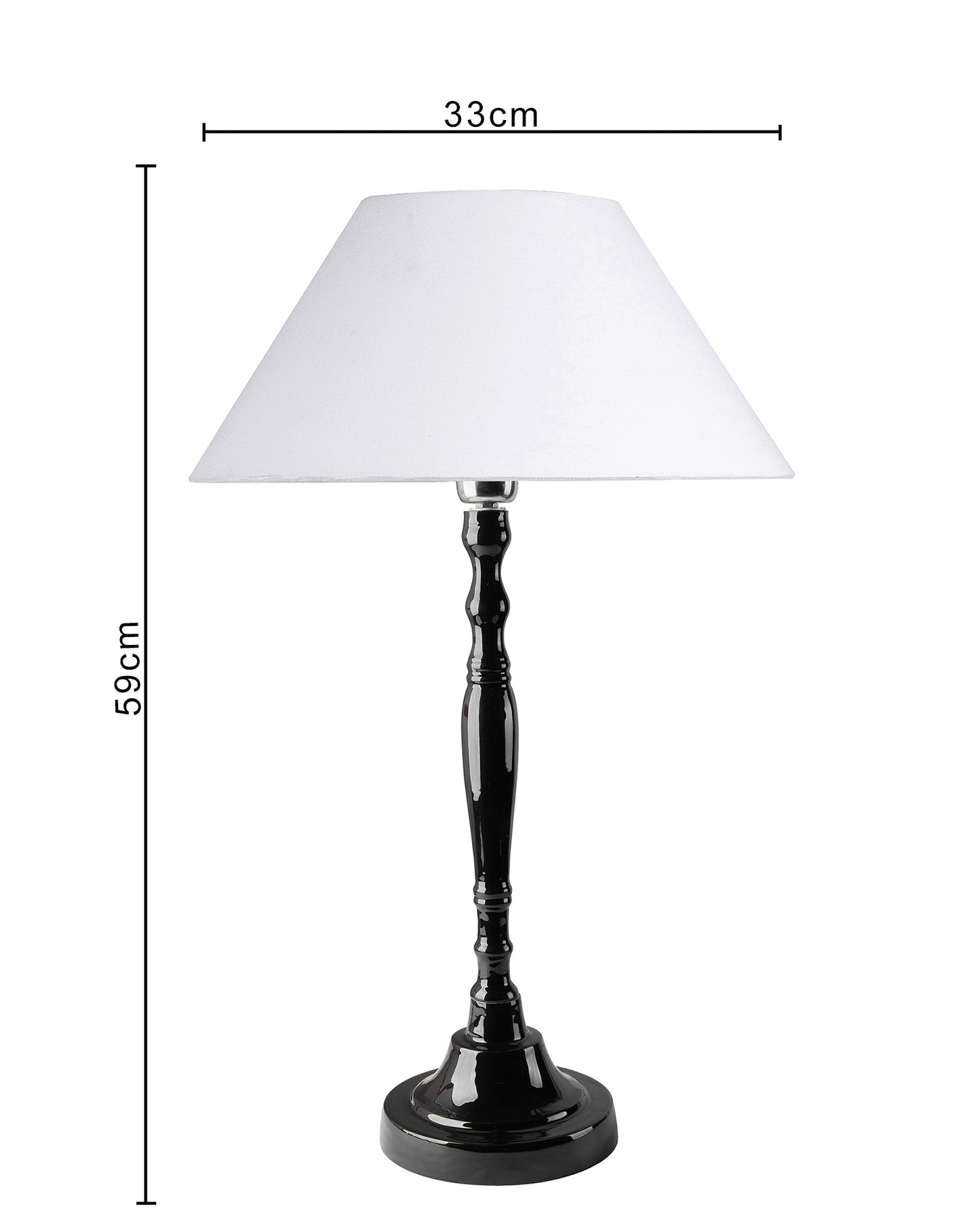 Glossy Black Imperial Aluminium Table Lamp With Cone Shade, Bedside, Living Room Study Lamp, Bulb Included