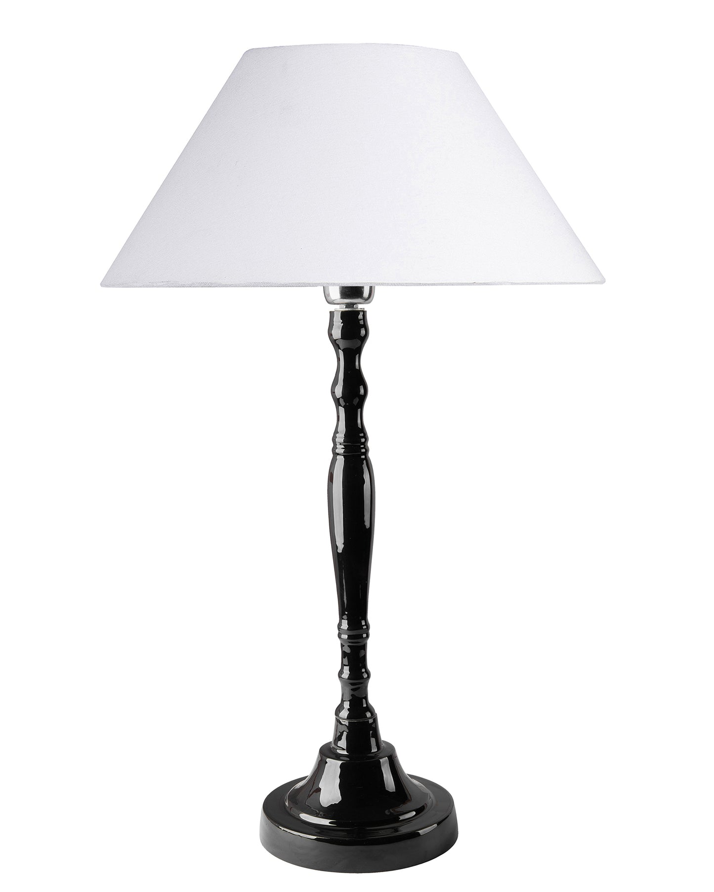 Glossy Black Imperial Aluminium Table Lamp With Cone Shade, Bedside, Living Room Study Lamp, Bulb Included