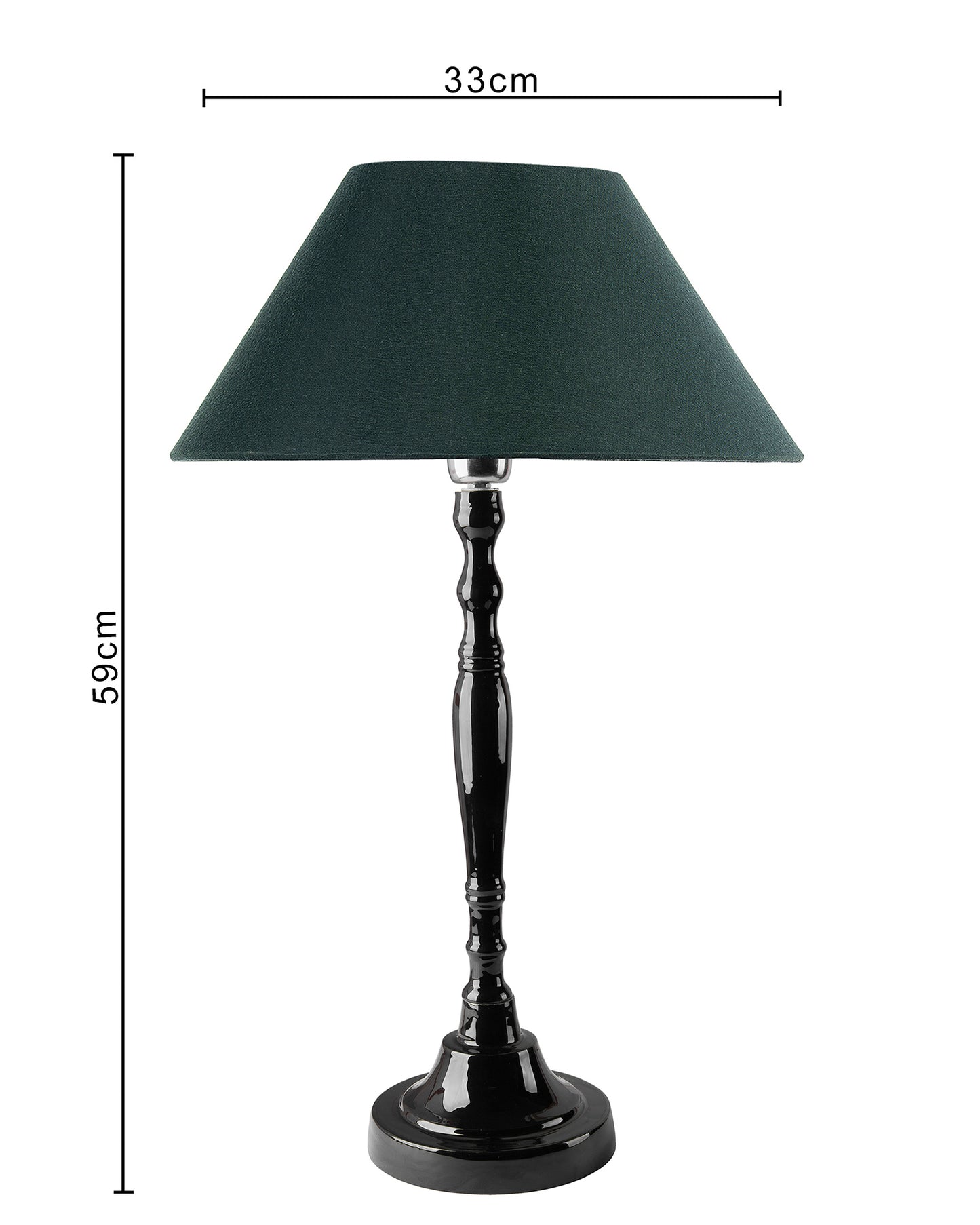 Glossy Black Imperial Aluminium Table Lamp With Cone Shade, Bedside, Living Room Study Lamp, Bulb Included
