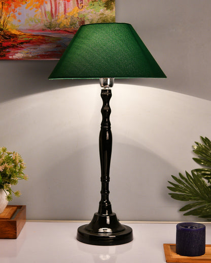 Glossy Black Imperial Aluminium Table Lamp With Cone Shade, Bedside, Living Room Study Lamp, Bulb Included