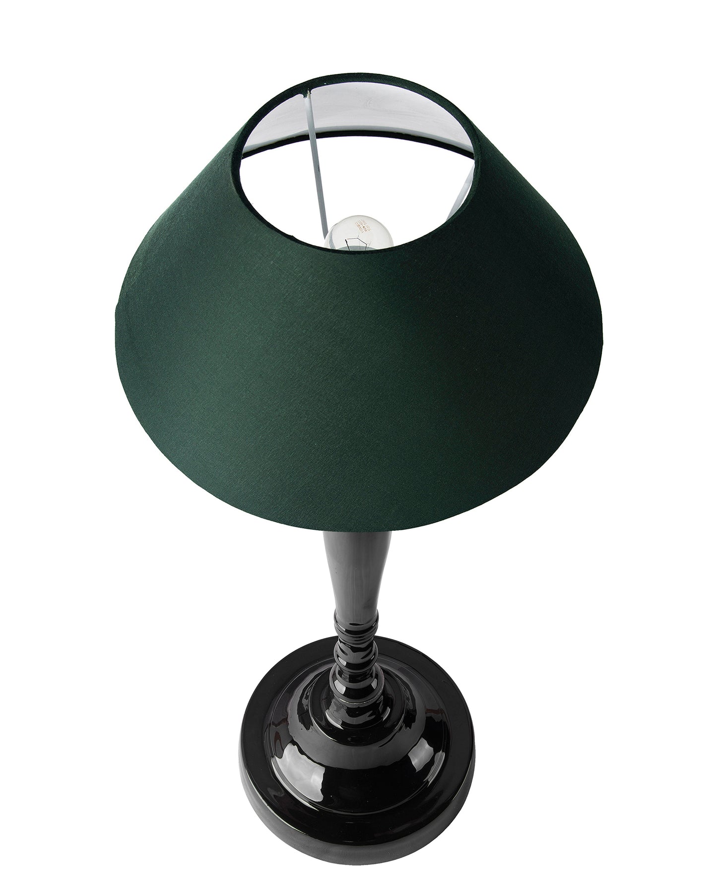 Glossy Black Imperial Aluminium Table Lamp With Cone Shade, Bedside, Living Room Study Lamp, Bulb Included