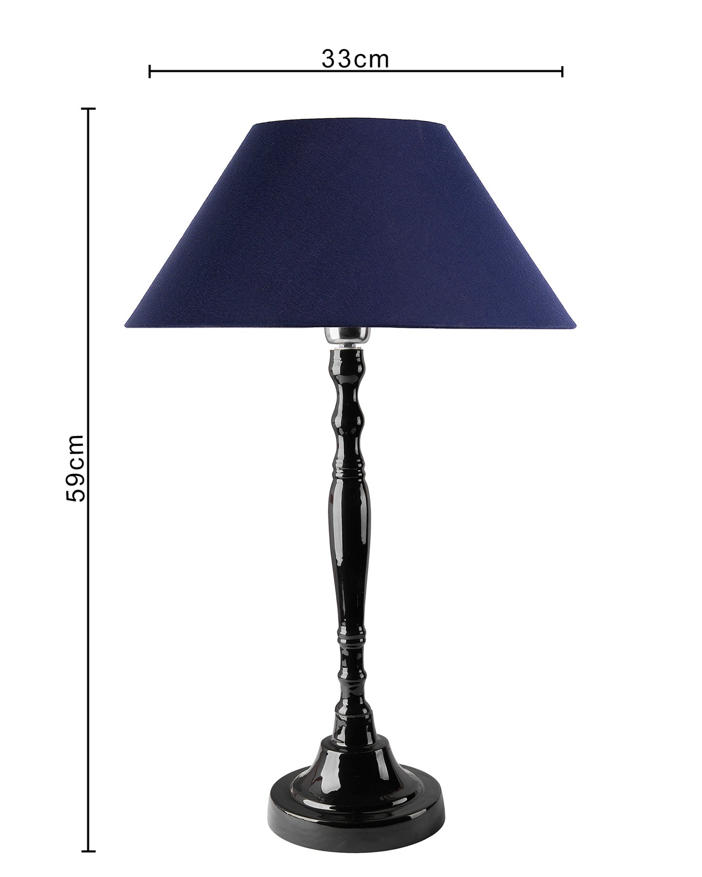 Glossy Black Imperial Aluminium Table Lamp With Cone Shade, Bedside, Living Room Study Lamp, Bulb Included