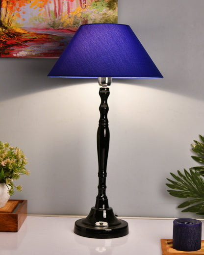 Glossy Black Imperial Aluminium Table Lamp With Cone Shade, Bedside, Living Room Study Lamp, Bulb Included