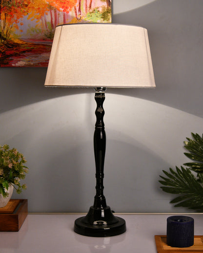 Glossy Black Imperial Aluminium Table Lamp With Cone Shade, Bedside, Living Room Study Lamp, Bulb Included